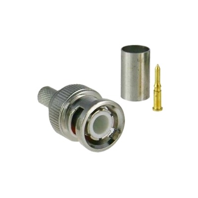 [TT-RG-91] Conector BNC macho para 75 Ohm, de 3 piezas en línea, anillo plegable para cable RG-59/U en aplicación de CCTV, Níquel/ Oro/ Teflón.