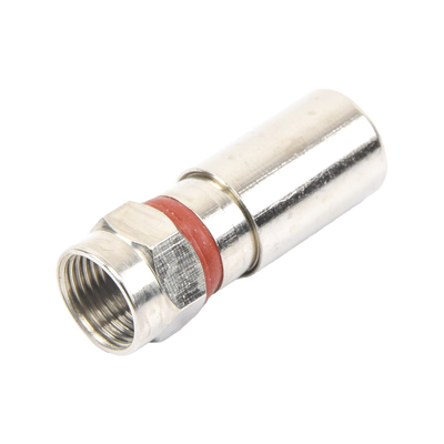 [TT-CON-510-RG6] Conector F Macho de Compresión, Metálico para cable RG-6, Cuerpo de Bronce Niquelado.