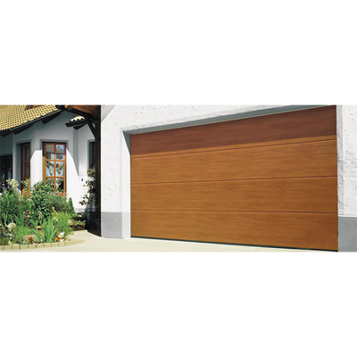 [GARAGE-169-W] Puerta de Garage D/ Alta calidad / 16x9 pies / AISLADA / Estilo Americana / Imitacion Madera / Golden Oak / Linea Central .