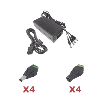 [K2PLK12DC4CH] Kit con fuente EPCOM POWER LINE con salida de 12 Vcc a 5 Amper con 4 salidas / Incluye conectores JR52 y JR53