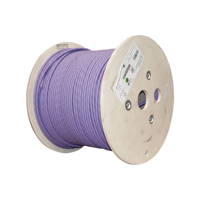 Bobina de Cable Blindado S/FTP de 4 Pares, Cat7A, Inmune a Ruido e Interferencias, LS0H (Bajo Humo, Cero Halógenos), Color Violeta, 305 Metros (1000 Pies)