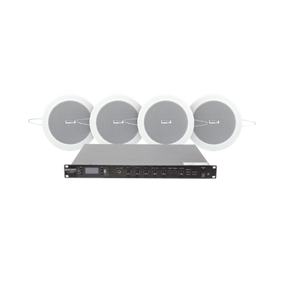 KIT de Amplificador de 120W para Rack | 4 Altavoces de Plafón de 4in | 3 - 6W | Sistema 70/100V