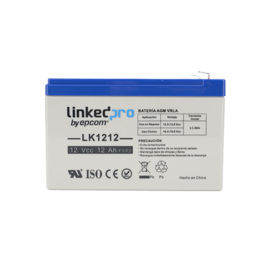 [LK1212] Batería 12 V / 12 Ah / UL / Tecnología AGM / Vida útil promedio de 5 años / Uso en equipo electrónico / Intrusión / Incendio/ Control de acceso / Video Vigilancia / Terminales F1 ( Incluye adaptador F2 )
