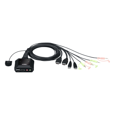 [CS22H] Conmutador KVM con cable HDMI 4K USB de 2 puertos con selector de puerto remoto |  4096x2160 @ 60Hz (4K DCI) | HDCP 2.2 |  Jack 3.5mm (Audio/Micrófono) | Conecta y controla 2 equipos con un solo monitor, teclado y mouse