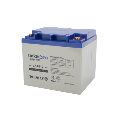 [LK4012] Batería 12 V / 40 Ah / UL / Tecnología AGM / Para uso en equipo electrónico, Alarmas de Intrusión / Incendio/ Control de acceso / Video Vigilancia / Terminales T2