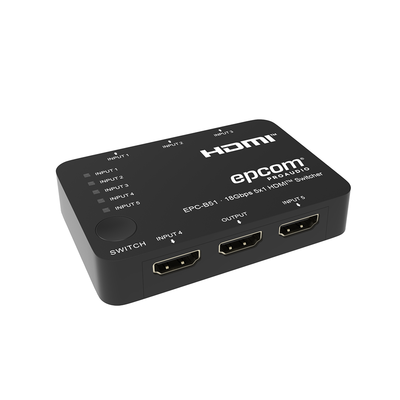 [EPC-B51] Switch HDMI 5x1 | 18Gbps | 4K@60Hz | YCbCr 4:4:4 | HDR, Dolby Vision y HLG | Soporte 3D | Conmutación Automática y Manual | Diseño Compacto