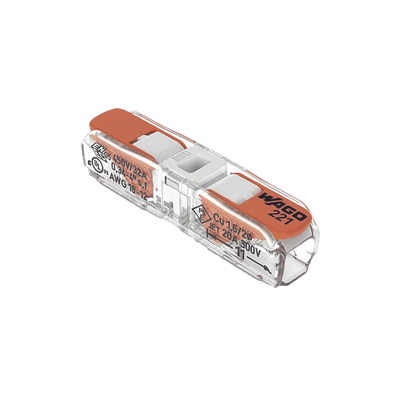 Conector de Instalación en Línea / CAGE CLAMP® con Palancas / 2 Polos / 4 mm² Máx. (12 AWG) / Transparente / 600V UL / 32A / IP20 / T85 85°C