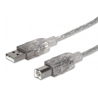 MANHATTAN 333405 Cable para Dispositivos USB B de Alta Velocidad USB 2.0, A macho/ B macho, 480 Mbps, 1.8 m, Plateado