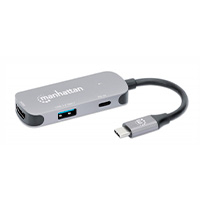MANHATTAN - 190299 - Convertidor Docking USB-C a HDMI, 3 en 1 con PD / Un conector USB 3.2 tipo C macho a un puerto HDMI (4K@60Hz), un USB-A (5 Gbps) y un USB-C PD (100 W), convertidor multipuerto con