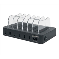 MANHATTAN - 102254 - Estación de carga con 6 puertos USB / Seis puertos USB-A, hasta 5 V / 2.4 A por puerto, 50 W de salida en total, negro