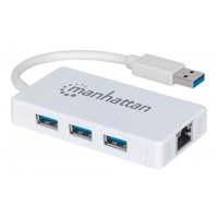 MANHATTAN 507578 - HUB USB 3.0 / 3 puertos / Adaptador Gigabit Ethernet / 5Gbps / Un puerto 10/100/1000 Mbps para UltraBook™ y Macbook®