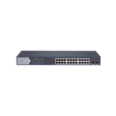 Switch Gigabit PoE+ / Administrable / 24 Puertos 1000 Mbps PoE+ / 2 Puertos SFP / Configuración Remota desde Hik-PartnerPro / PoE Extendido 250 Metros / 370 Watts