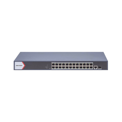[DS-3E1526P-EI/M] Switch Gigabit PoE+ / Administrable / 24 Puertos 1000 Mbps PoE+ / 1 Puerto 1000 Mbps Uplink  / 1 Puertos SFP Uplink / Configuración Nube Hik-Partner Pro / Modo Extendido hasta 300 Metros / 230 W