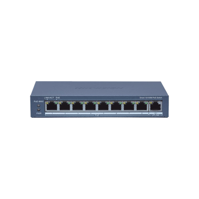 [DS-3E1309P-EI(B)] Switch Administrable PoE+ / 8 puertos 100 Mbps PoE+ / 1 puerto 1000 Mbps de Uplink / PoE hasta 300 Metros / Conexión Remota desde Hik-ParnerPro / 110 W