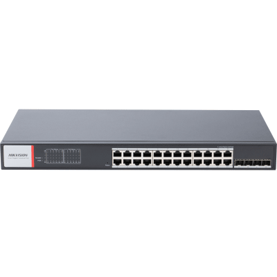 [DS-3T1528HP-SI-24P4F] Switch Gigabit PoE+ / Administrable / 24 Puertos 1000 Mbps PoE+ / 4 Puertos SFP / Configuración Nube Hik-PartnerPro / Modo Extendido hasta 300 Metros / 370 W