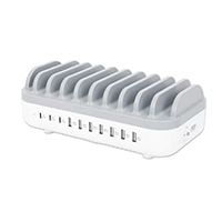 MANHATTAN - 180856 - Estación de carga de 10 puertos USB - 120 W / Tres puertos USB-C PD de hasta 18 W por puerto, siete puertos USB-A de hasta 12 W / 2.4 A por puerto, 120 W de salida total, blanco/g