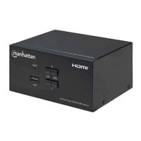 MANHATTAN 153522 - Switch KVM HDMI de 2 puertos para dos monitores / Conexiones HDMI de doble pantalla, 4K@30Hz, conexiones USB, conexiones de audio y micrófono de 3.5 mm, hub USB 2.0, negro (Sobre Pe