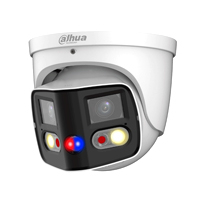 DAHUA IPC-PDW3849-A180-AS-PV Cámara IP WizSense Eyeball con multivisión en dos sensores de 4MP, ofreciendo un ángulo de 180°. Con IR de 25 m, LED de 20 m, disuasión activa, ePTZ, micrófono, altavoz, y