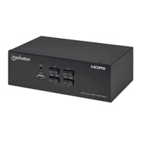 MANHATTAN 153539 - Switch KVM HDMI de 4 puertos para dos monitores / Conexiones HDMI para dos monitores, 4K@30Hz, conexiones USB, conexiones de audio y micrófono de 3.5 mm, hub USB 2.0, negro