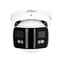 DAHUA IPC-PDW5849-A180-E2-ASTE Cámara IP Full Color con visión de 180° y doble lente de 4 MP. Ofrece protección perimetral, mapa de calor, conteo de personas, y LED de 40m. Cuenta con multivisión, Wiz