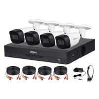 DAHUA KITXVR5104HS4KLI3+4HFW1500CMA- Kit de vigilancia de 4 canales 5 MP con audio y DVR WizSense con reconocimiento facial y H.265+. Soporta 4 canales + 4 IP o hasta 8 IP. Incluye 4 canales SMD Plus 