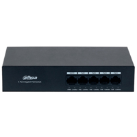 DAHUA DH-PFS3005-4GT-36 - Switch con 4 puertos Gigabit PoE y 1 puerto Uplink RJ45 10/100/1000 Mbps. Ofrece protección contra descargas eléctricas, ideal para alimentar dispositivos IP. Incluye fuente 