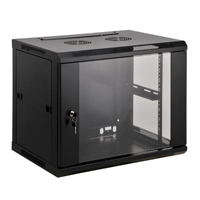INTELLINET 711753 - Gabinete mural de 19" / 6UR / Ensamblado / Color Negro /Carga máxima de 60 KG / Para montaje en rack de 19" / Puerta de cristal templado / Apertura de puerta 180° (Sobre Pedido)