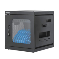 MANHATTAN - 180917 - Gabinete de carga con 10 contactos CA / Amplias ranuras para dispositivos de hasta 15.6", salidas NEMA 5-15R, protección contra sobrecarga, gabinete con cerradura, montaje en pare