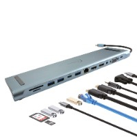 EC LINE EC-BYL-2003U2 - DOCKING STATION EC LINE EC-BYL-2003U2, 12 EN 1, GRIS, USB-C MACHO, HDMI 4K, VGA, USB-A, USB-C PD 100