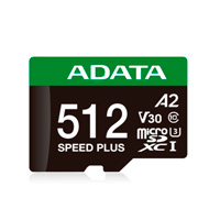 ADATA UD512GUI3V30A2SP-RA1 - MEMORIA ADATA MICRO SDXC SPEED PLUS 512GB , U3/CL10/ V30/ A2 / 180MB/160 MB COMPATIBLE CON PORTAIL,
