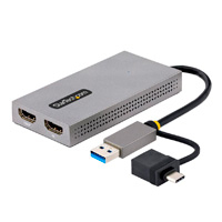 STARTECH.COM 107B-USB-HDMI - ADAPTADOR DE USB 3.0 A HDMI DOBLE, USB A/C A 2 PANTALLAS HDMI , DONGLE USB-A A C, CABLE DE 11CM, WIN