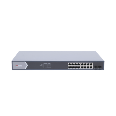 [DS-3E1518P-SI] Switch Gigabit PoE+ / Administrable / 16 Puertos 1000 Mbps PoE+ / 2 Puertos SFP / Configuración Nube desde Hik-ParnerPro / PoE hasta 300 Metros / 225 Watts