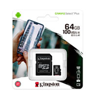KINGSTON SDCS2/64GB - MEMORIA FLASH MICRO SD KINGSTON SDXC CANVAS SELECT PLUS 64GB 100R UHS-I U1 V10 C/ADAPTADOR SDCS2/64G