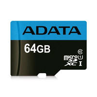 [AUSDX64GUICL10A1-RA1] ADATA MICROSD PREMIER 64GB CLASS10-RETAIL A1 ADAPTER AZUL AUSD
