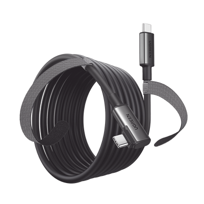 Cable USB-C a USB-C (Cable Link) | 5 metros (16 pies) | Transferencia de Alta Velocidad | Carga Rápida | Un Extremo Angulado | Caja de Aluminio | Nylon Trenzado.