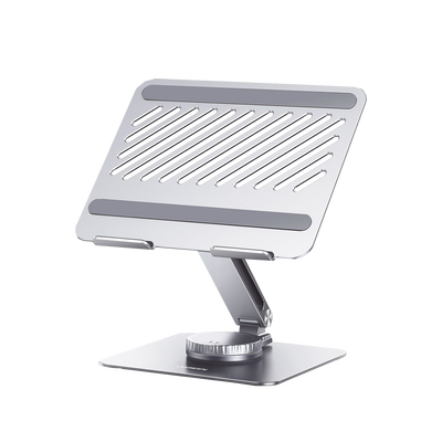 [90849] Soporte Giratorio de Aluminio para Laptop | Giratorio 360° | Función de Bloqueo | Soporta Laptops de 10 a 17.3''| Capacidad de Carga 5Kg | Excelente Estabilidad | Diseño Ergonómico | Altura y Angulo Ajustable | Plegable y Port&amp