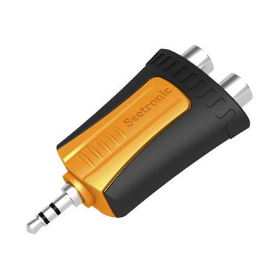 [MMJ3-2RF] Conector Estéreo | 3.5 mm - 2 x conector Hembra RCA | Adaptador de Carcasa de Plástico