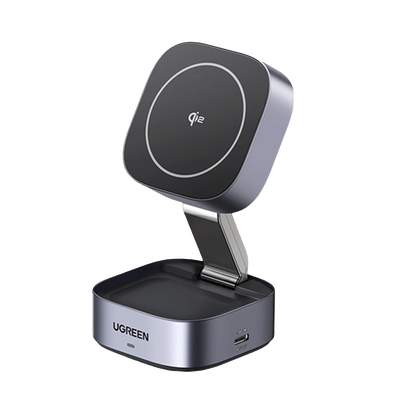 Cargador Inalámbrico 2 en 1 25W / Tecnología Magnética Qi 2 / 15W para Teléfono + 5W para Auriculares / Puerto USB-C 5W / Protecciones Múltiples / Cable USB-C Incluido