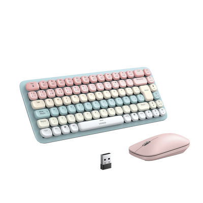 [25178] Paquete de Teclado y Mouse | 85 teclas en Español | Bluetooth y 2.4GHz |  Mouse Ambidiestro  | Sensor de DPI ajustable | Efectos de Iluminación del Teclado | Amplia compatibilidad | Color Rosa.
