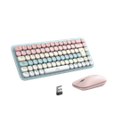 Paquete de Teclado y Mouse | 85 teclas en Español | Bluetooth y 2.4GHz |  Mouse Ambidiestro  | Sensor de DPI ajustable | Efectos de Iluminación del Teclado | Amplia compatibilidad | Color Rosa.