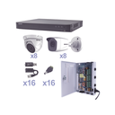 KIT TurboHD 1080p / DVR 16 Canales / 8 Cámaras Bala (exterior 2.8 mm) / 8 Cámaras Eyeball (exterior 2.8 mm) / Transceptores / Conectores / Fuente de Poder Profesional