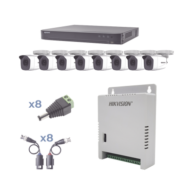 [KEVTX8T8BW] KIT TurboHD 1080p / DVR 8 Canales / 8 Cámaras Bala (exterior 2.8 mm) / Transceptores / Conectores / Fuente de Poder Profesional hasta 15 Vcc para Larga Distancias
