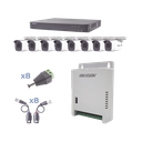 KIT TurboHD 1080p / DVR 8 Canales / 8 Cámaras Bala (exterior 2.8 mm) / Transceptores / Conectores / Fuente de Poder Profesional hasta 15 Vcc para Larga Distancias