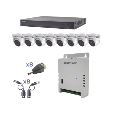 [KEVTX8T8EW] KIT TurboHD 1080p / DVR 8 Canales / 8 Cámaras Eyeball (exterior 2.8 mm) / Transceptores / Conectores / Fuente de Poder Profesional hasta 15 Vcc para Larga Distancia