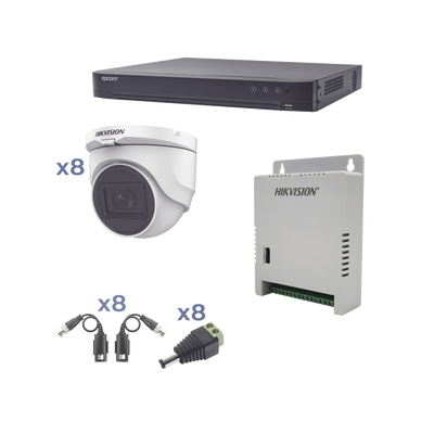 [KH1080P8DW] Kit TURBOHD 1080p / DVR 8 Canales / 8 Cámaras Turret (exterior 2.8 mm) / Conectores / Transceptores / Fuente de Poder Profesional hasta 15 Vcc para Larga Distancia