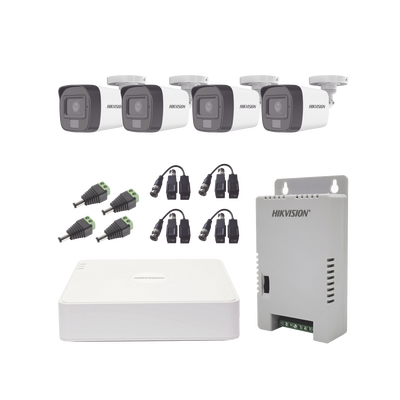 [KH1080P4BSFH] Kit TURBOHD 1080p / DVR 4 Canales / 4 Cámaras con Micrófono Integrado y 101° Visión / Luz Blanca + IR Visión Nocturna / Transceptores / Conectores / Fuente de Poder Profesional Compacta