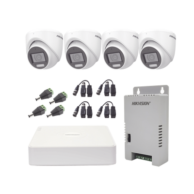 [KH1080P4ESFH] KIT TurboHD 1080p / DVR 4 Canales con audio por coaxitron / 4 Cámaras con Micrófono y  106° Visión/  luz blanca + IR visión nocturna  / Transceptores / Conectores / Fuente de Poder Profesional