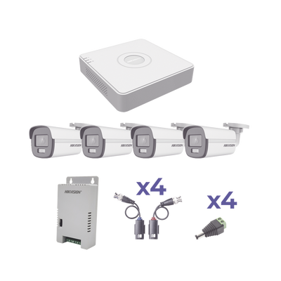 [KH1080PL4BC] KIT COLORVU TURBOHD 1080p Lite / DVR 4 Canales / 4 Cámaras Bala (exterior 2.8 mm) / Transceptores / Conectores / Fuente de Poder Profesional