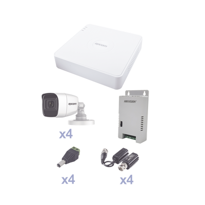 [KEVTX8T4BG/A] KIT TurboHD con Audio 1080p / DVR 4 Canales / 4 Cámaras Bala (exterior 2.8 mm) / Transceptores / Conectores / Fuente de Poder / AUDIO POR COAXITRON