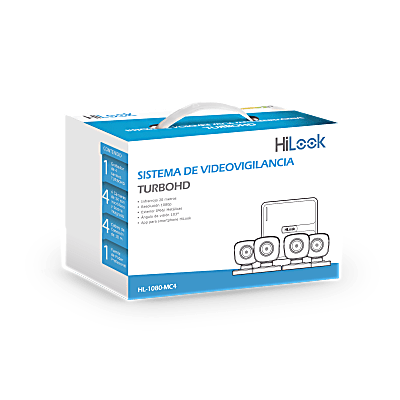 [HL-1080-MC4] KIT TurboHD 1080p / DVR 4 canales / 4 Cámaras Bala de Metal / H.265+ / 1 Fuente de Poder Profesional / Accesorios de Instalación